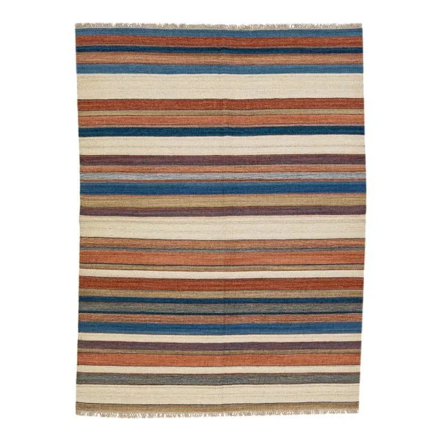 2020s Modern Kilim Handmade Multicolor Geometric Wool Rug
