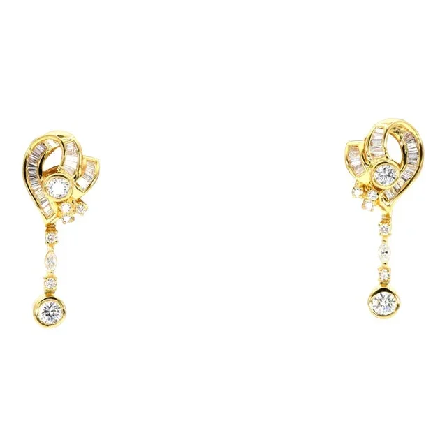 20k Yellow Gold Dangling Diamond Earring – Set of 2