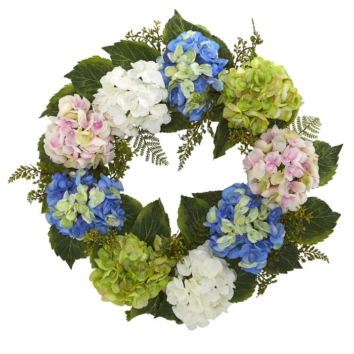 24in Artificial Hydrangea Spring Floral Wreath – Nearly Natural