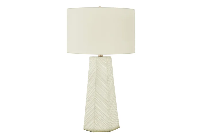 29″ White Ceramic Geometric Table Lamp with Ivory Drum Shade