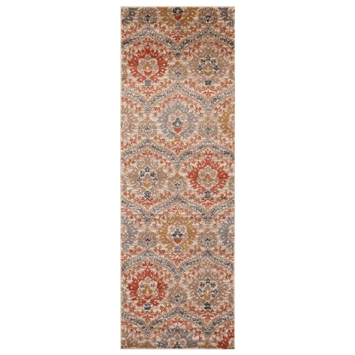 3′ x 10′ Ivory Orange and Gray Floral Stain Resistant Runner Rug