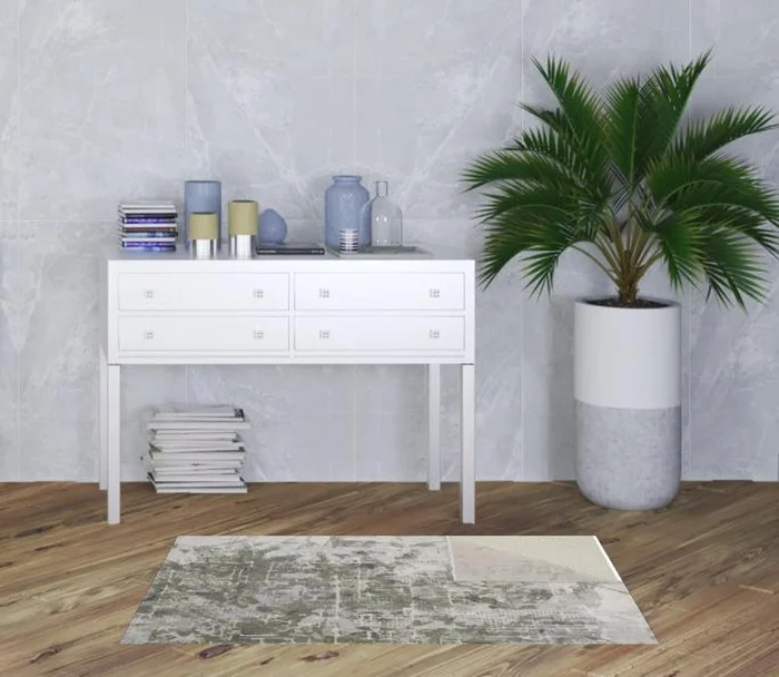 3′ x 5′ Green Gray and Ivory Abstract Distressed Stain Resistant Area Rug