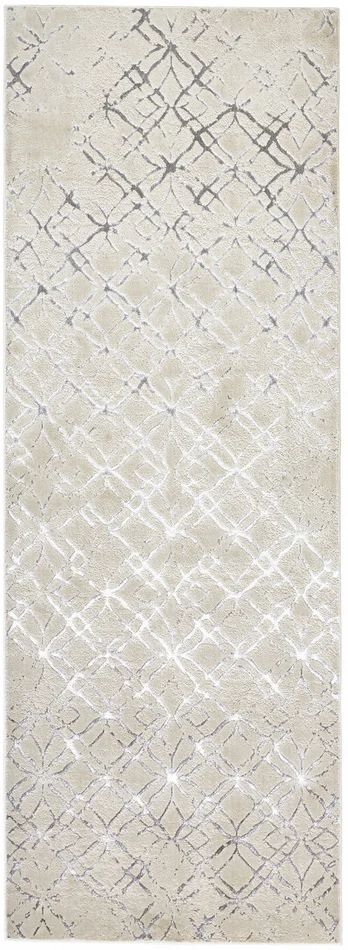 3′ x 8′ Silver Gray and White Abstract Stain Resistant Runner Rug