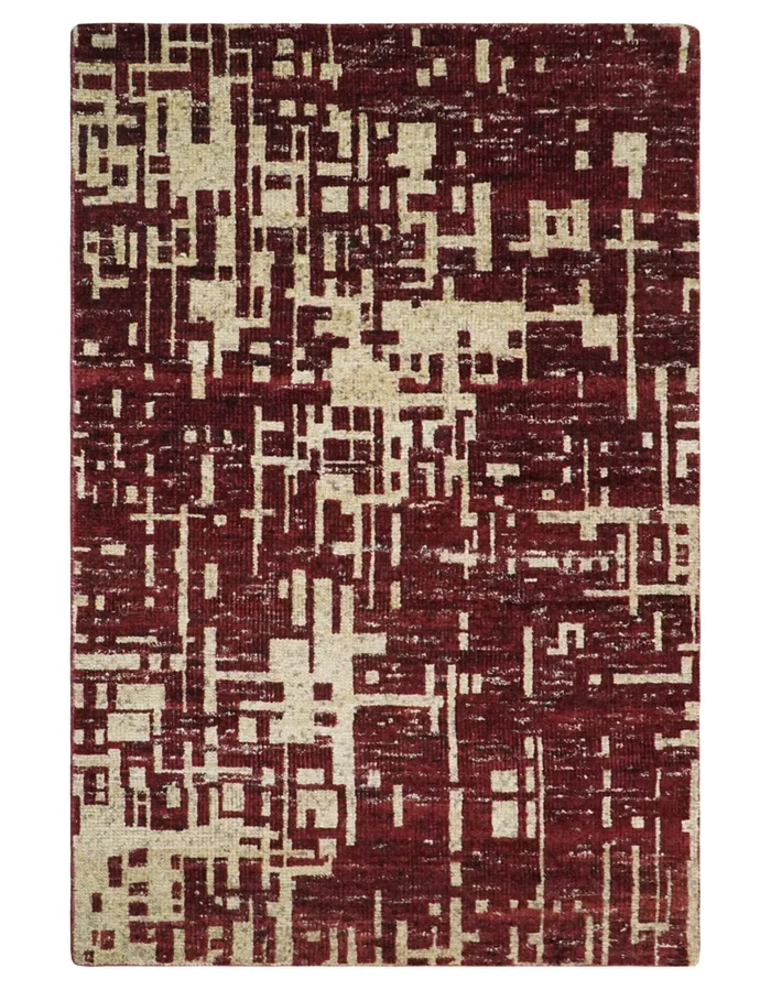 4×6 Hand Knotted Camel and Maroon Modern Abstract Contemporary Recycled Silk Area Rug | OP64