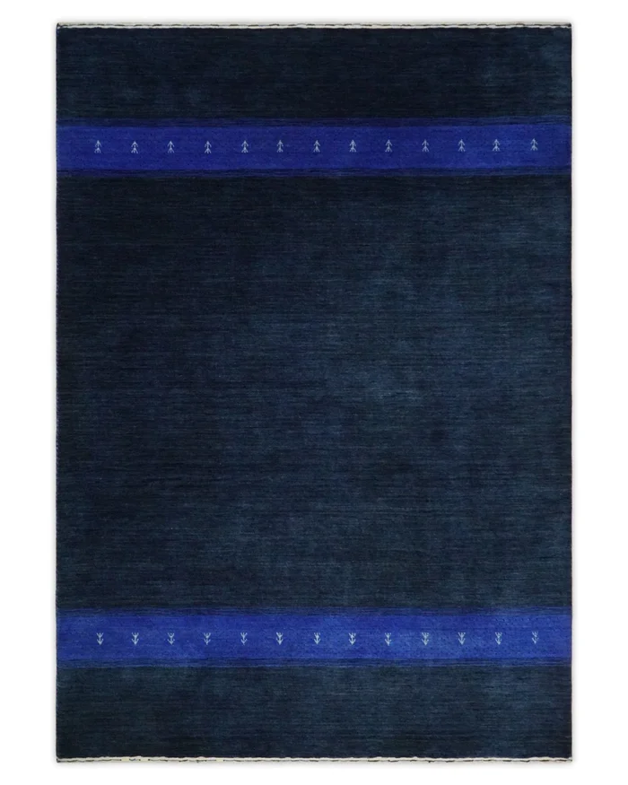4×6 Solid Blue Wool Hand Woven Southwestern Gabbeh Rug | LOR21