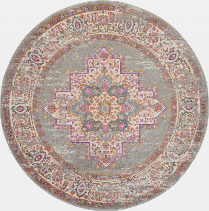 4′ Gray Round Power Loom Area Rug