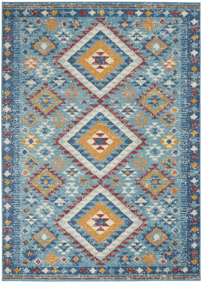 4′ x 6′ Blue and Orange Geometric Dhurrie Area Rug