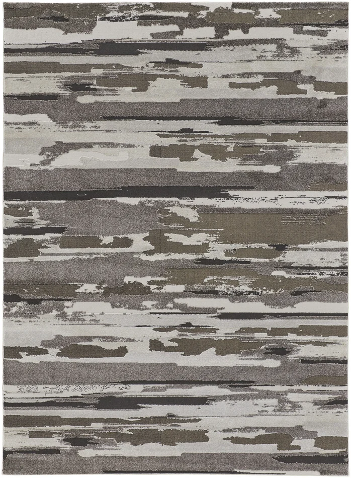 4′ x 6′ Brown and Ivory Abstract Power Loom Distressed Stain Resistant Area Rug