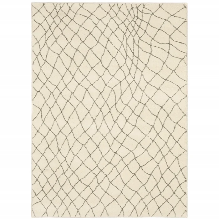 4′ x 6′ Ivory and Grey Geometric Power Loom Stain Resistant Polypropylene Area Rug