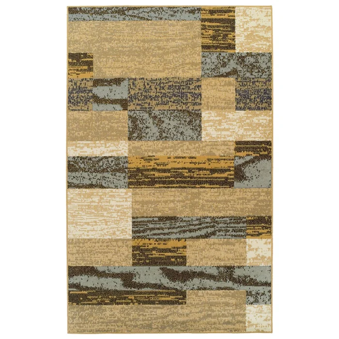 4′ x 6′ Light Blue and Beige Patchwork Power Loom Stain Resistant Area Rug