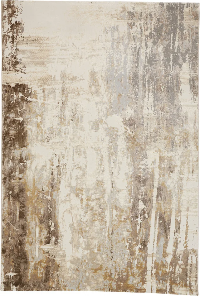 4′ x 6′ Tan Ivory and Gray Abstract Area Rug