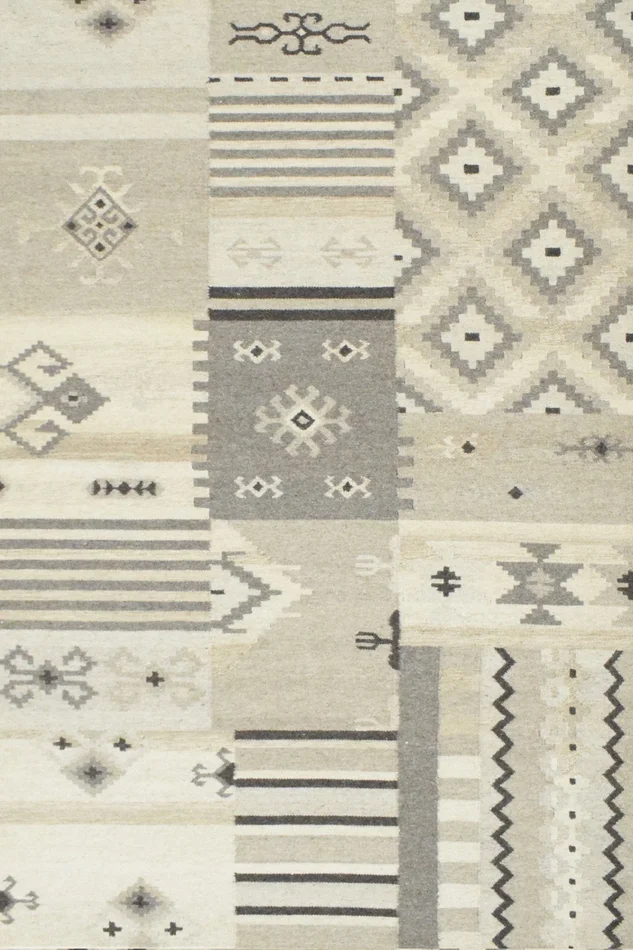 5×8 Dhurrie Rug, Beige Brown Tribal Pattern Wool Rug
