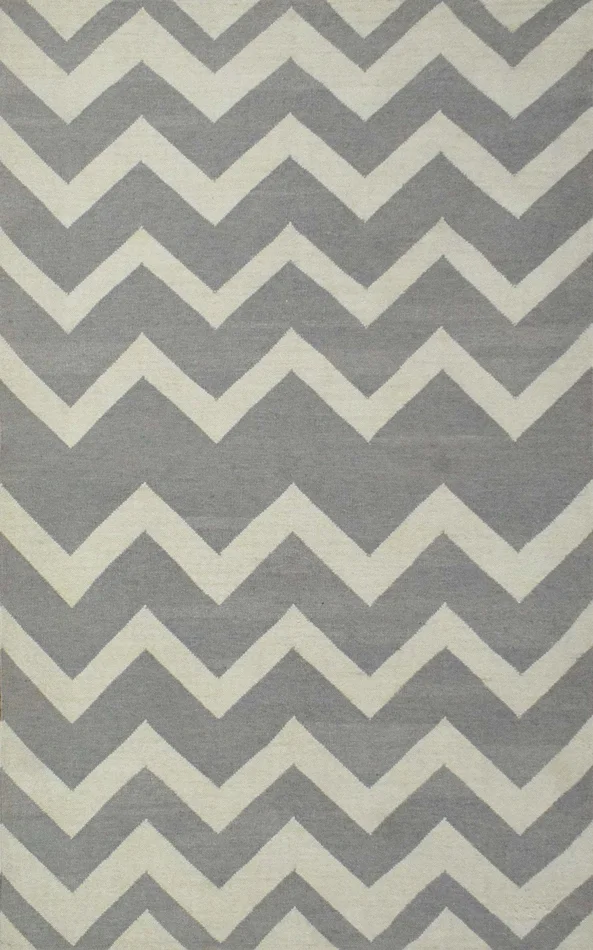 5×8 Dhurrie Rug, Gray and White Chevron Pattern Rug