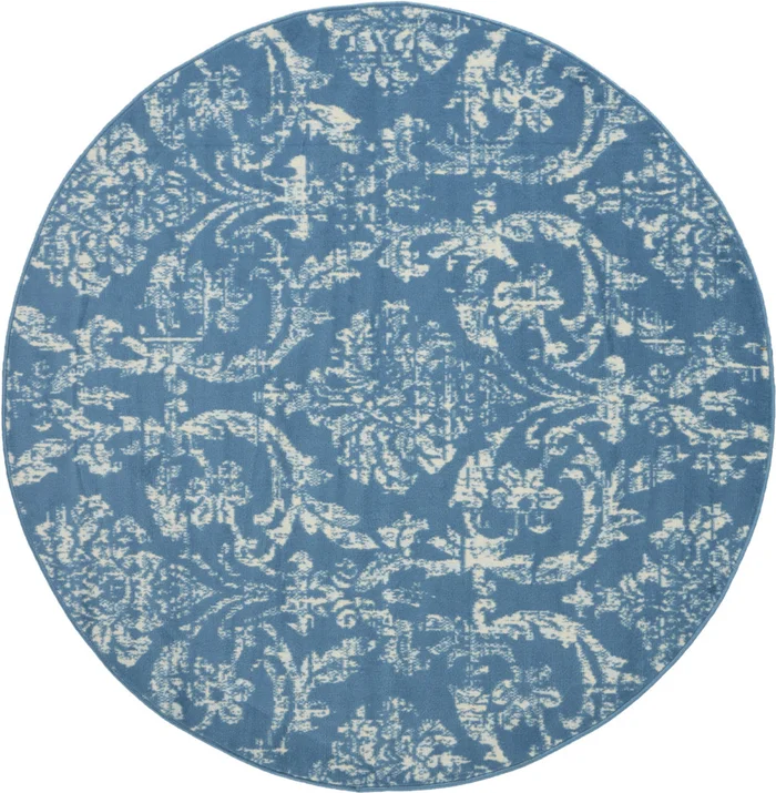 5′ Blue Round Damask Power Loom Area Rug