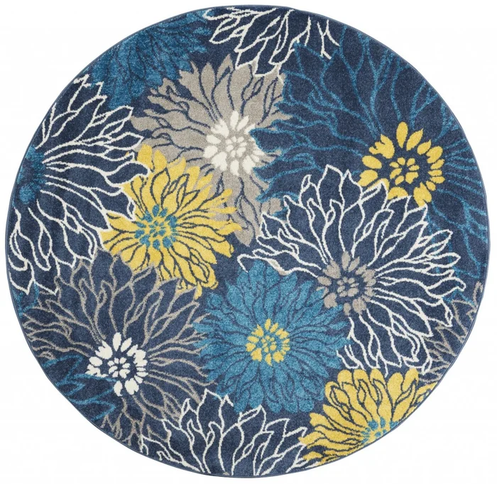 5′ Blue Round Floral Power Loom Area Rug