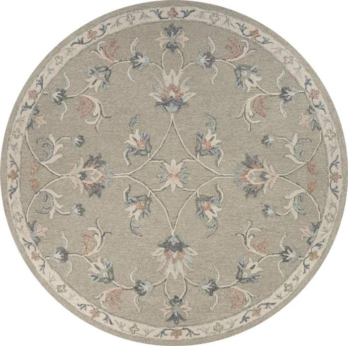 5′ Gray Round Wool Hand Tufted Area Rug