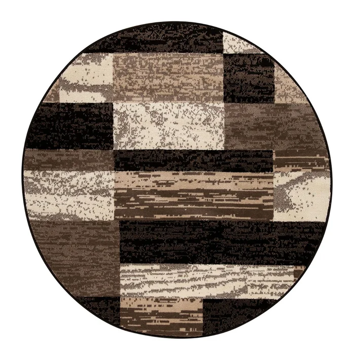 5′ Round Chocolate Round Patchwork Power Loom Stain Resistant Area Rug
