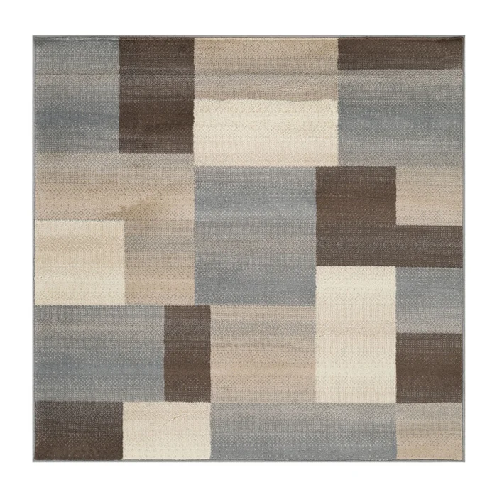 5′ Square Grey Square Patchwork Power Loom Stain Resistant Area Rug