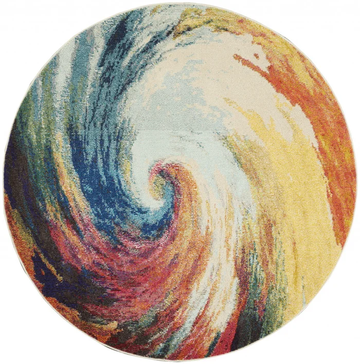 5′ x 5′ Wave Round Abstract Power Loom Non Skid Area Rug