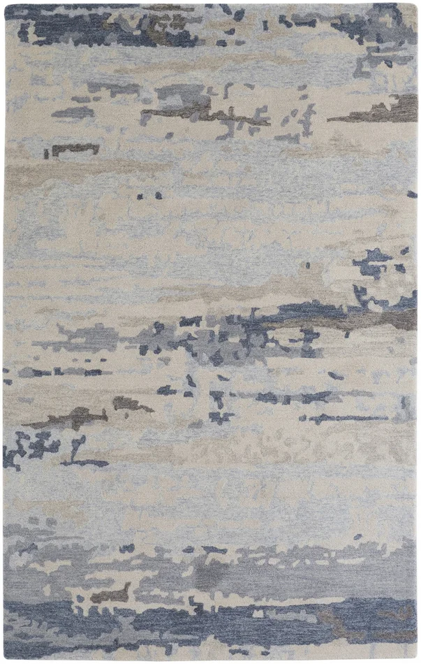 5′ x 8′ Blue Gray and Ivory Wool Abstract Tufted Handmade Stain Resistant Area Rug