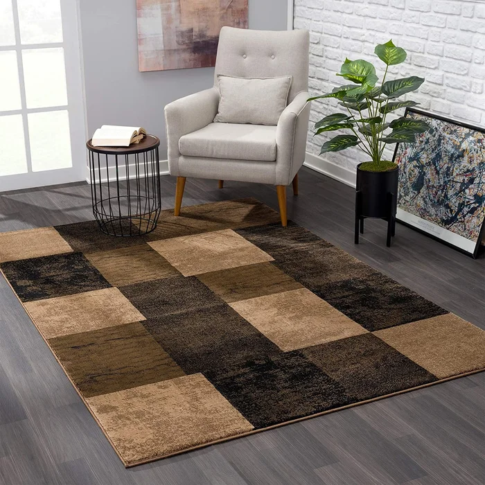 5′ x 8′ Brown Checkered Dhurrie Area Rug