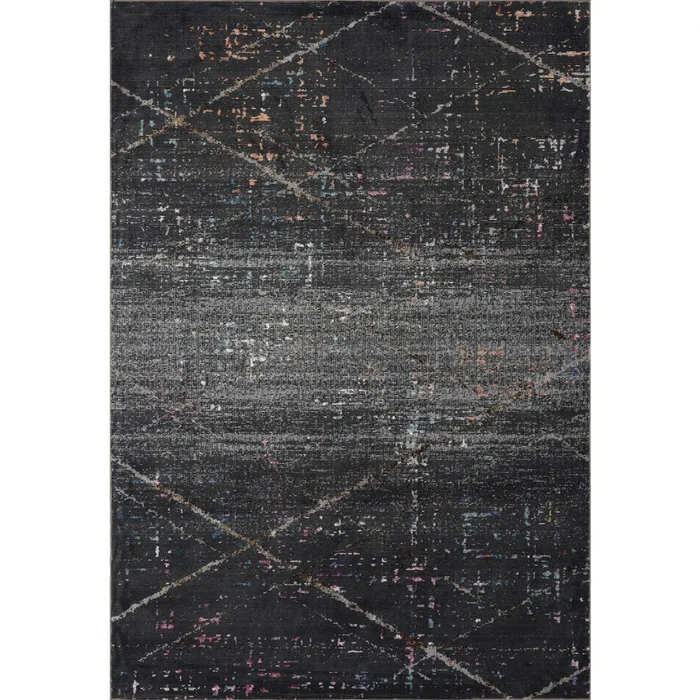 5′ x 8′ Distressed Black Abstract Area Rug