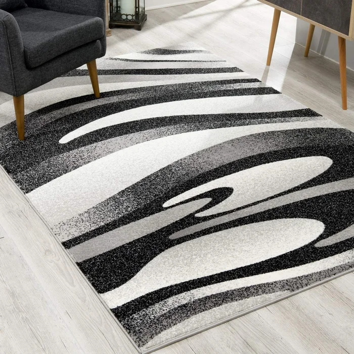 5′ x 8′ Gray Abstract Dhurrie Polypropylene Rectangle Area Rug
