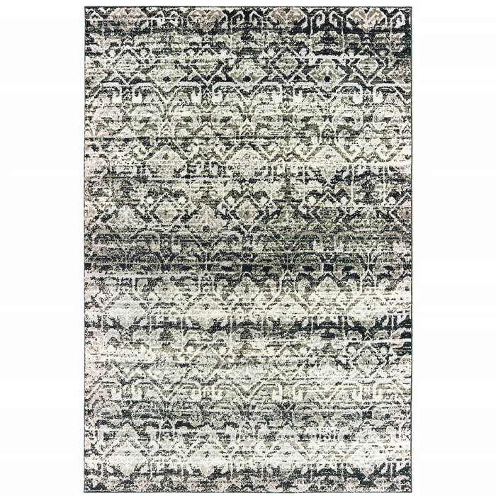 5′ x 8′ Grey & Ivory Geometric Power Loom Stain Resistant Area Rug