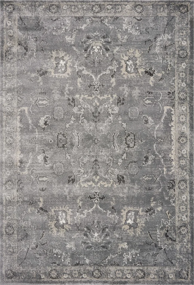 5′ x 8′ Grey Vintage Floral Bordered Indoor Area Rug