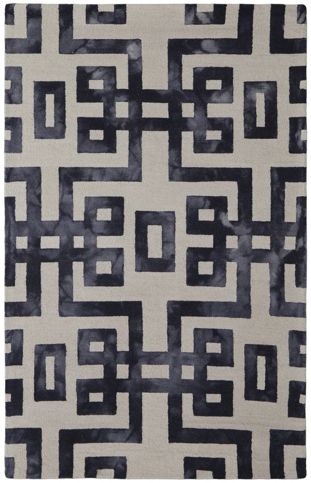 5′ x 8′ Ivory and Black Wool Tufted Handmade Area Rug
