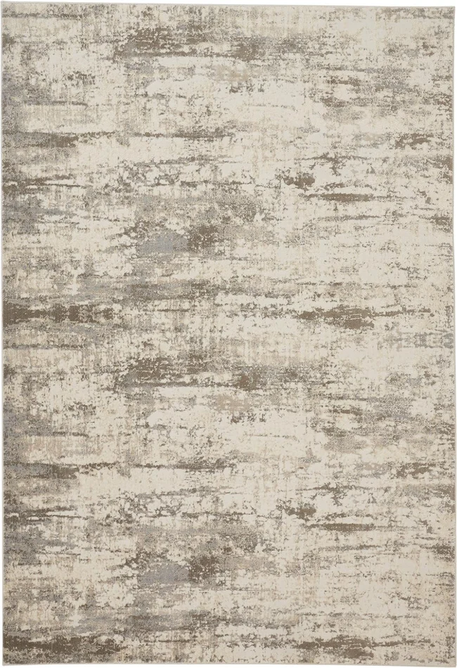 5′ x 8′ Ivory and Brown Abstract Area Rug