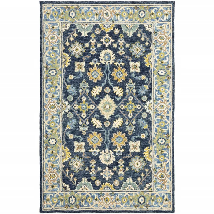 5′ x 8′ Navy and Blue Bohemian Area Rug