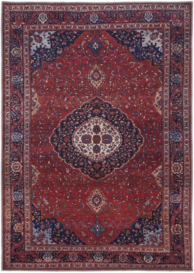 5′ x 8′ Red Blue & Tan Floral Power Loom Area Rug