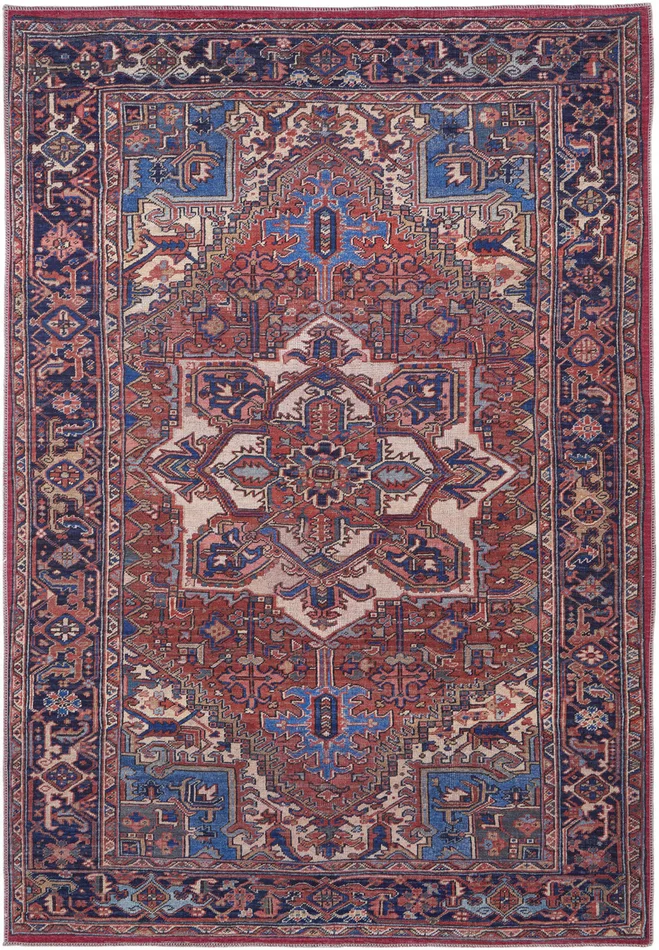 5′ x 8′ Red Tan & Blue Floral Power Loom Area Rug