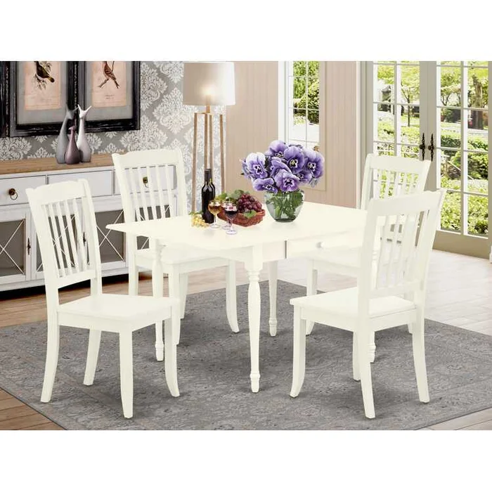 5 Piece Dining Set – Rectangular Table & 4 Chairs – Linen White