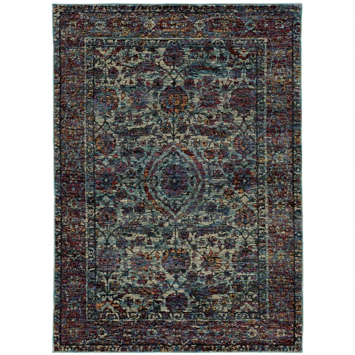6′ x 9′ Blue and Purple Oriental Power Loom Stain Resistant Area Rug