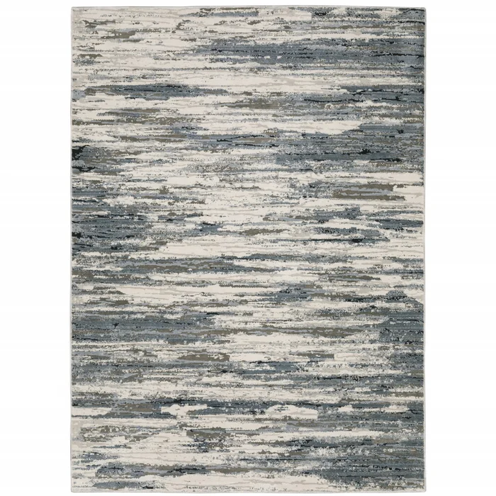 6′ x 9′ Blue Grey Beige and Brown Abstract Power Loom Stain Resistant Area Rug