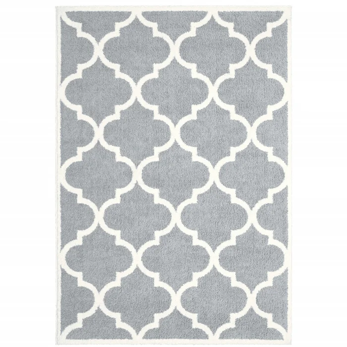 6′ x 9′ Grey and Ivory Geometric Shag Power Loom Stain Resistant Area Rug