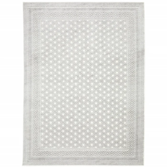 6′ x 9′ White and Grey Oriental Power Loom Stain Resistant Area Rug