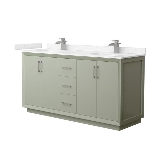 66 Double Bathroom Vanity in Light Green & Carrara Cultured Marble