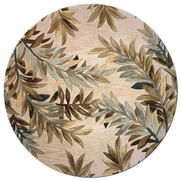 7′ Round Wool Ivory Area Rug