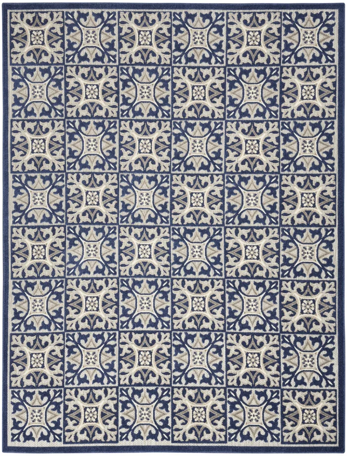 7′ x 10′ Blue Fleur De Lis Stain Resistant Non Skid Area Rug