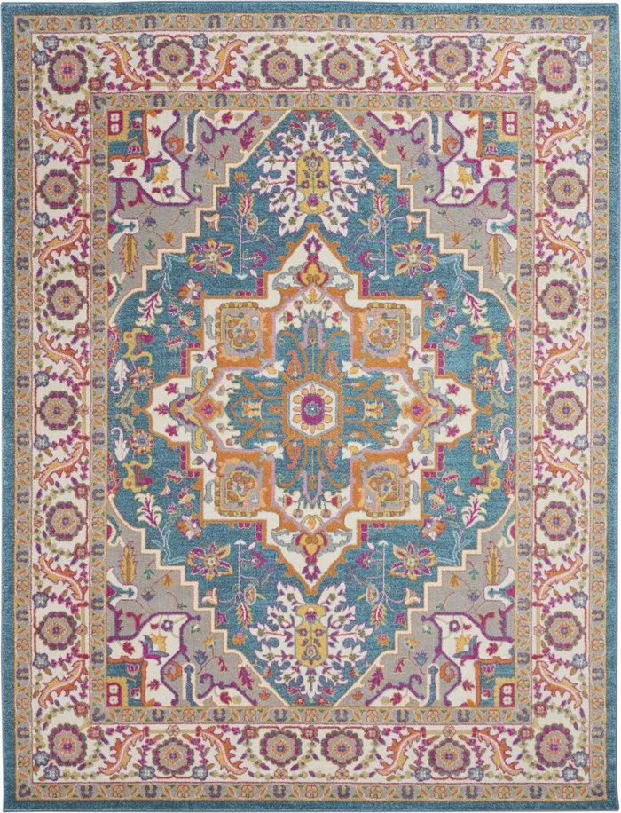 7′ x 10′ Teal Blue Power Loom Polypropylene Area Rug