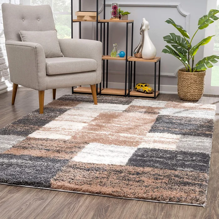 7′ x 9′ Beige Modern Blocks Area Rug