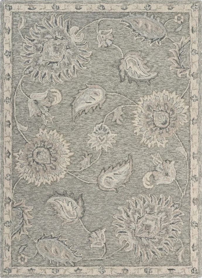 7′ x 9′ Gray Wool Hand Tufted Rectangle Area Rug