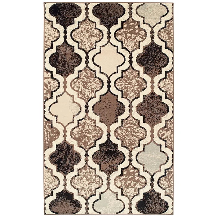 7′ x 9′ Ivory Quatrefoil Power Loom Distressed Stain Resistant Area Rug