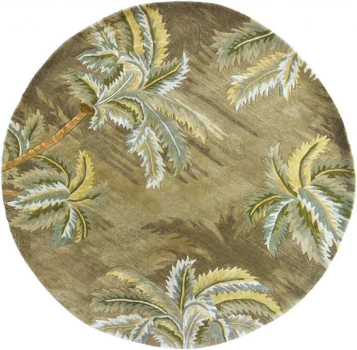 8′ Moss Green Hand Tufted Tropical Trees Round Indoor Area Rug