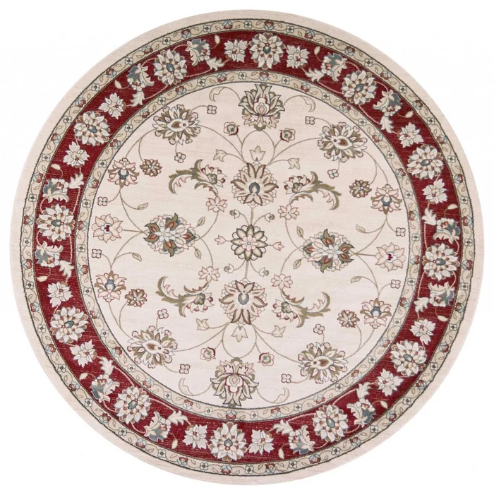 8′ Round Polypropylene Ivory or Red Area Rug