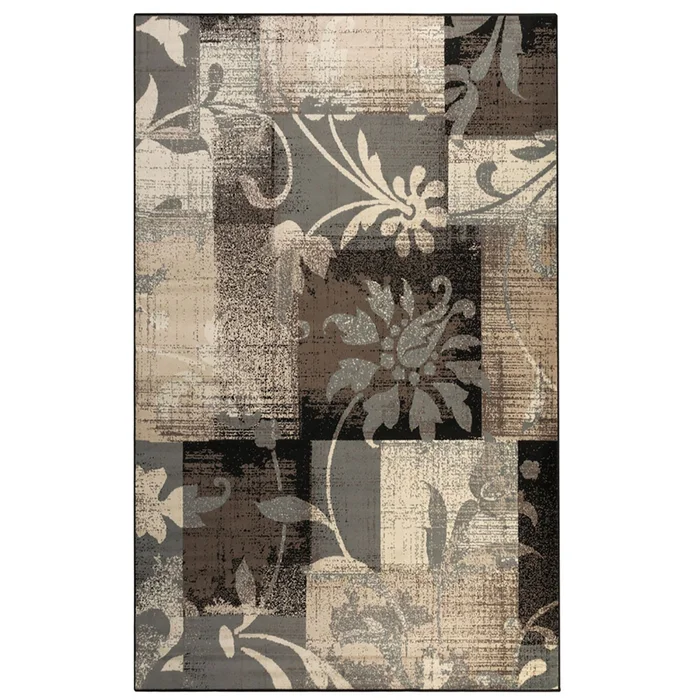 8′ x 10′ Beige & Gray Floral Power Loom Distressed Stain Resistant Area Rug