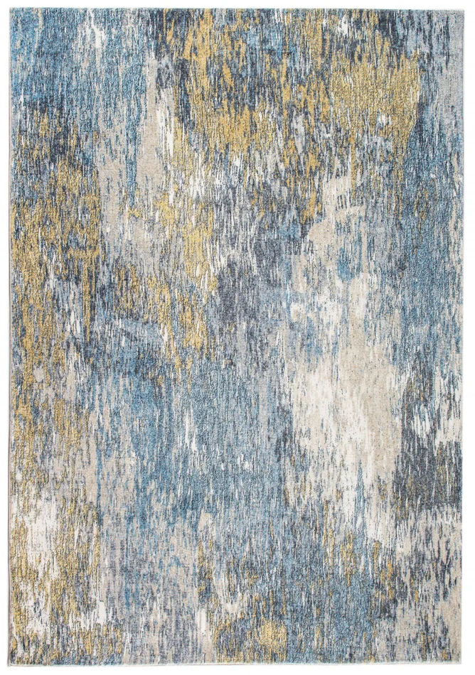 8′ x 10′ Blue Gold Abstract Painting Modern Area Rug